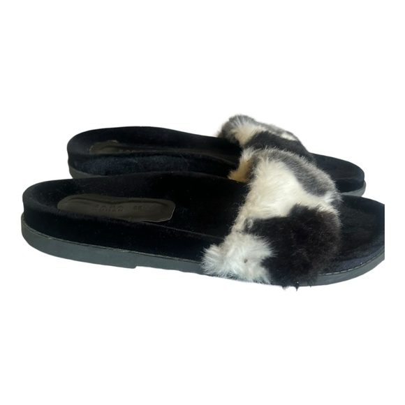 Zara Women's Faux Fur Slides Size 38 US 7-7.5 Brown/Gray/Black EUC - Picture 3 of 9